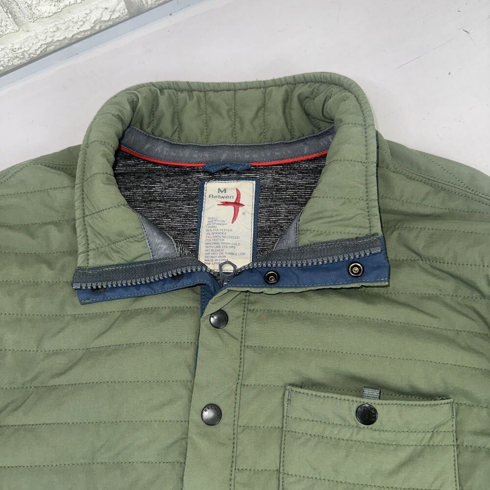 Relwen Mens Medium Windzip Popover Jacket Green Quilted Insulated Quarter Zip